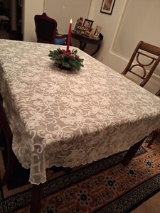 White Round Floral Lacey transparentTablecloth for Round Table, 70" round~beauty