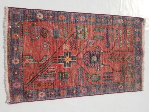Distressed Vintage Hand Made Afghan Wool Multicolor Rug 123x74cm - Picture 11 of 12