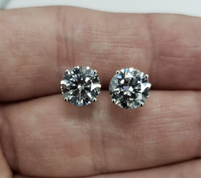 4TCW Round Cut Lab Grown/CVD Diamond Certified Women's Birthday Earring 14k Gold