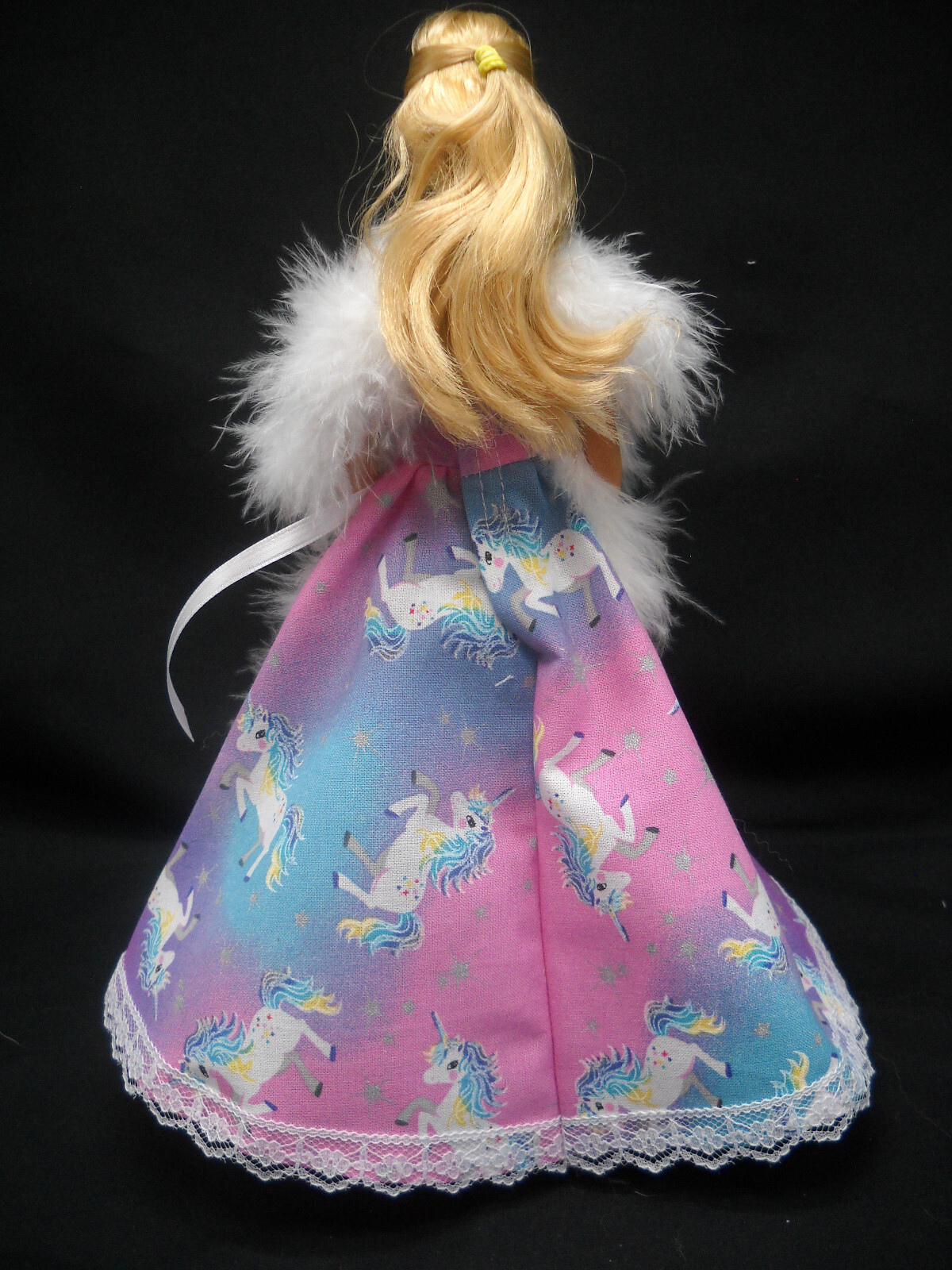 Unicorn Pink Purple Bl Gown w/ Boa and Necklace Fits Barbie Dolls Dress Handmade