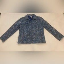 Chicos size 2 blue 100 leather snake animal print jacket bin P 