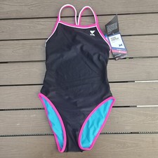 TYR Swimsuit Womens Turq/black/pink Hydra Span Reversible Diamond Fit Sz 30 New