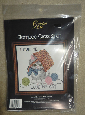 Kit Point De Croix Vintage 'Love Me Love My Cat' - Marque Golden Bee - Neuf Dans Son Emballage