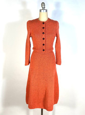 Vintage 1970's-does-30's CORAL color one-of-a-kind handmade knit pure wool dress