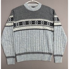 Vintage 70s JC Penney Light Blue Fair Isle Cable Knit Sweater Mens Medium Nordic