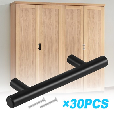 #ad 30 Pack Black Kitchen Cabinet Pulls Brushed Stainless Steel Drawer T Bar Handles $19.95