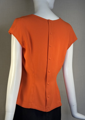 THIERRY MUGLER Orange Snap Back Poly Crepe Top SIZE FR38 US6 M, Vintage 1980s