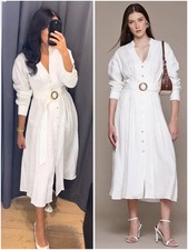 MANGO Pure Linen Belted Shirt Midi Dress 4, 6, 8