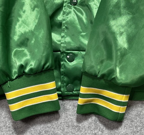 Vintage Kelly Green Satin Jacket Aristo Jac Extra Large XL USA Yellow Stripes - Bild 3 von 9
