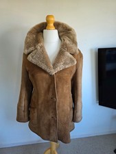 Size 12-14 Vintage Ladies 100% Sheepskin Shearling Leather Suede Coat Jacket