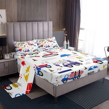 Construction Truck Set Twin Size Boys Cartoon Cars Bedding Set Machinery Exca...