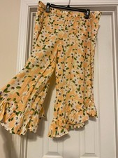 Women’s Gilligan & O'Malley Yellow Salmon Floral Ruffle Hem Pajama Pants XL