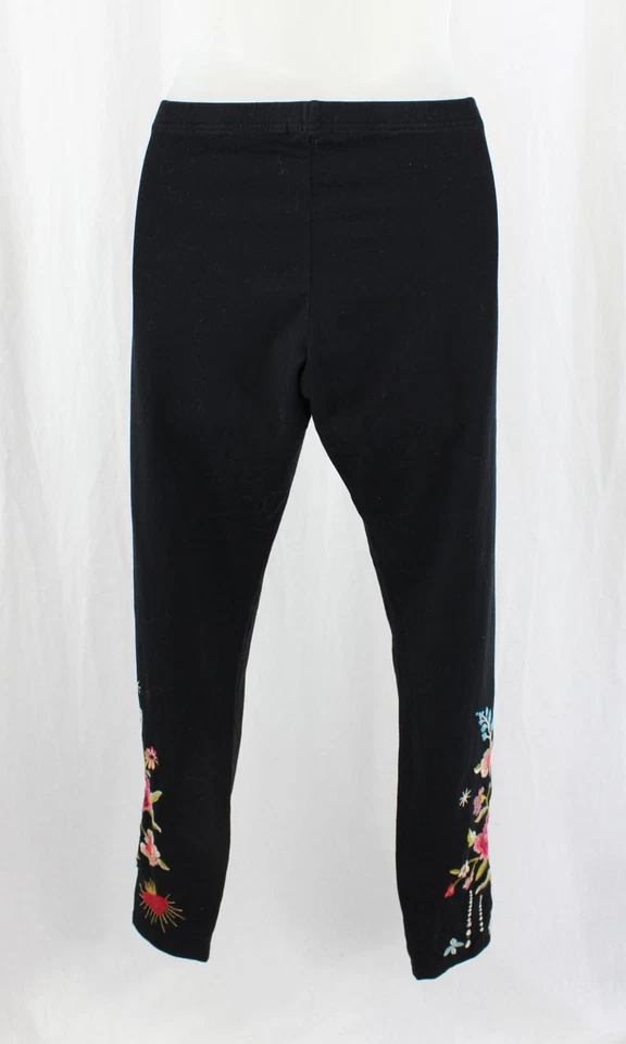 Leggings para mujer Johnny Was negro marfil estampado multi bordado mezcla de algodón M Foto 2 de 4