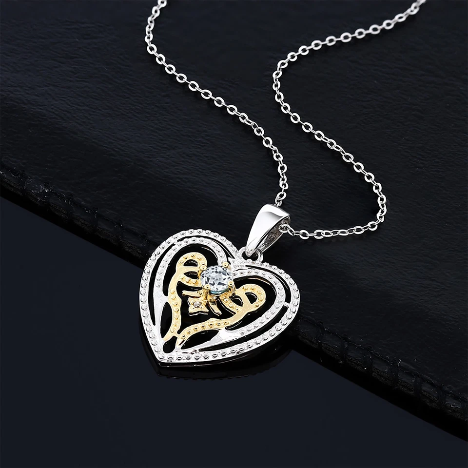 Colgante redondo de 0,34 quilates con topacio blanco diamante blanco chapado en rodio con cadena Foto 2 de 3