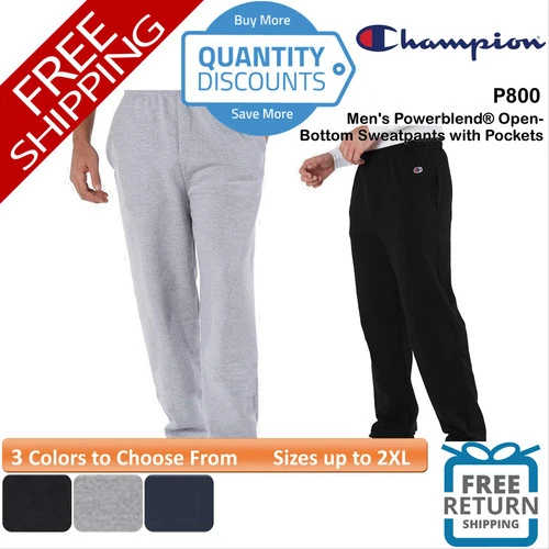 ? Champion Men's Powerblend Open-Bottom Sweatpants with Pockets Up To 2XL P800