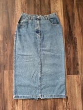 Vtg Midwestern Jean Co Blue Denim Straight Westen Country Maxi Skirt Slit Sz 14