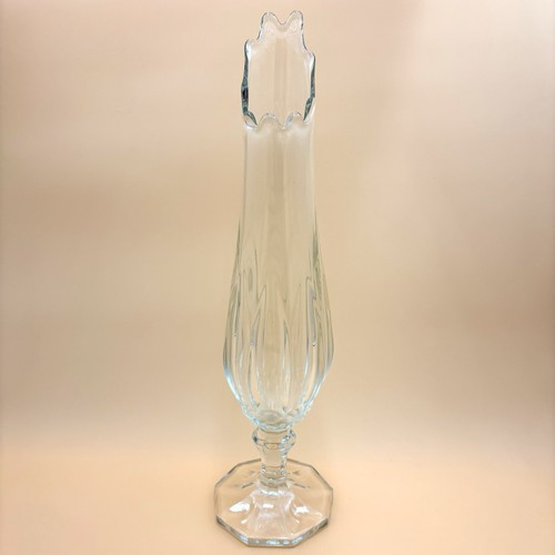 Vintage LE Smith Swung Vase Clear Dominion Pedestal MCM Ruffled - Picture 12 of 12