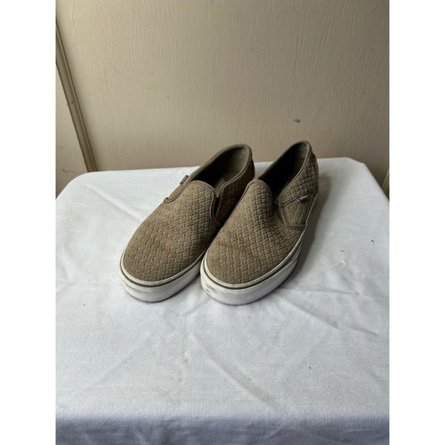 Vans Classic Slip-On Woven Textured Taupe Olive Sneakers Womens 6 721356