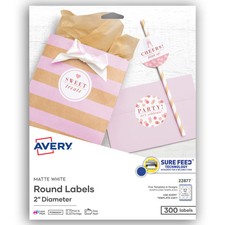 Labels, Round, Permanent, 2" Dia, 300/PK, Matte White