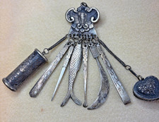Vintage Hmong Hill Tribe Silver Ch&acirc;telaine / tool kit