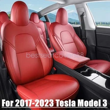 Full Set 5-Seat Cover Perforated Leather Cushion Red For 2017-2023 Tesla Model 3