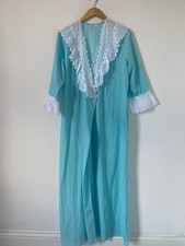 David Nieper Dressing Gown Medium Blue Lace Trim Vintage Nightie Night Gown