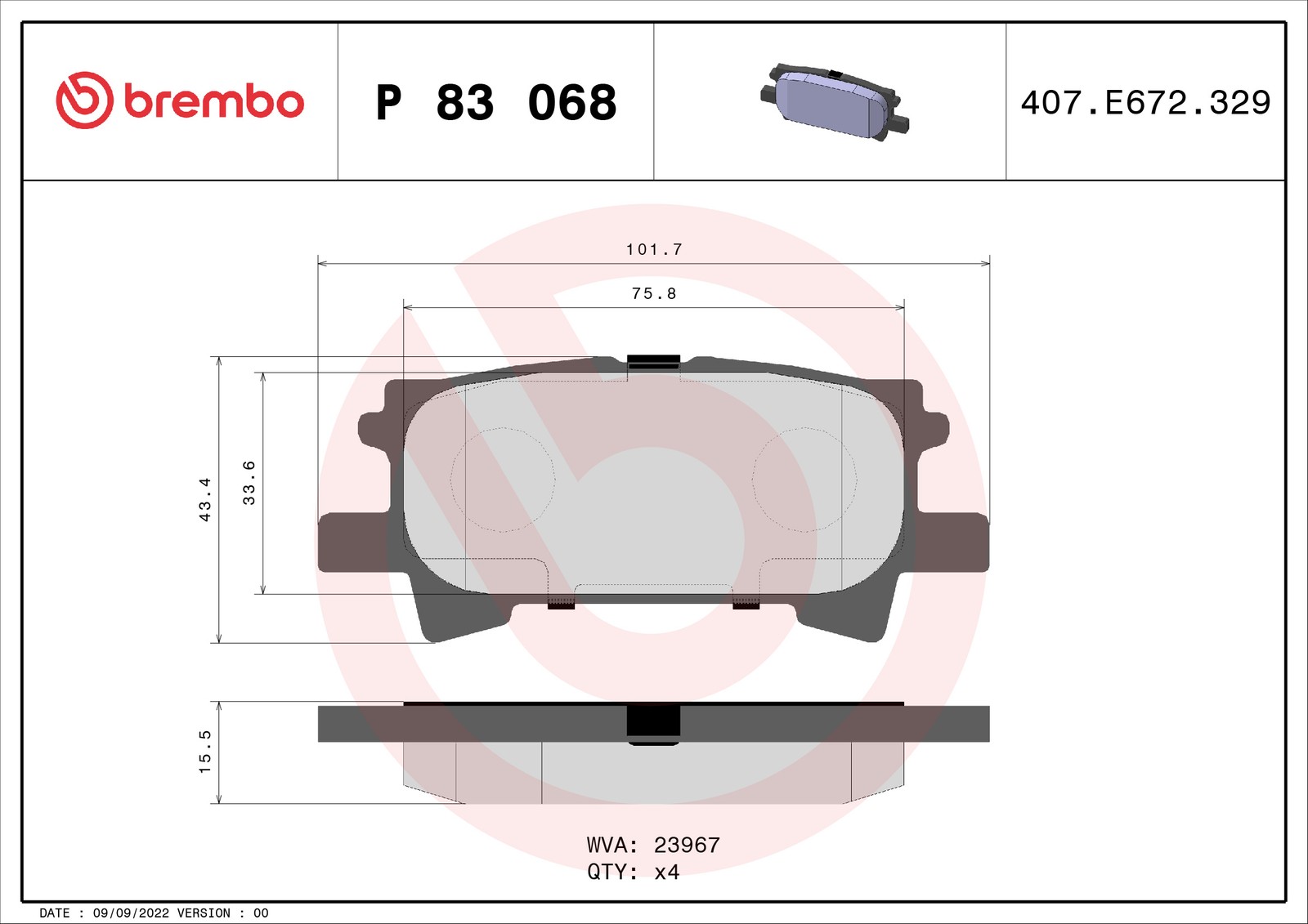Brembo P 83 068 Bremsbelagsatz, Scheibenbremse - (4-teilig) - Bild 5