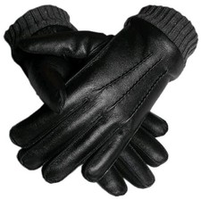 Men Geniune Leather Winter Lined Glove Size XL Color Black With Sheepskin
