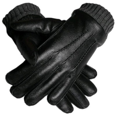 Men Geniune Leather Winter Lined Glove Size XL Color Black With Sheepskin