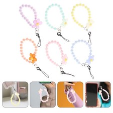6 Pcs Phone Keychain Beaded Wrist Strap Lanyard Charm Bracelet Flower Pendant