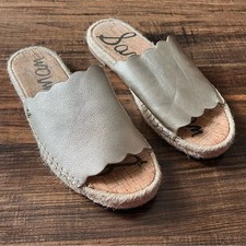 Sam Edelman Andy Scalloped Gold Leather Espadrille Slide Sandals Size 7