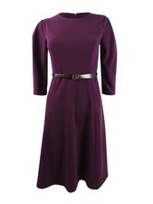 Calvin Klein Women's Belted Pleated-Sleeve Dress (2, Aubergine) 193623506414