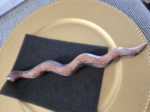 Vintage Hand Carved Stone Snake - Etched Design with Fish Motif