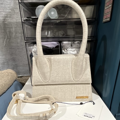 Jacquemus Beige Top Handle Bag Gold Hardware Detachable Strap Dust Bag
