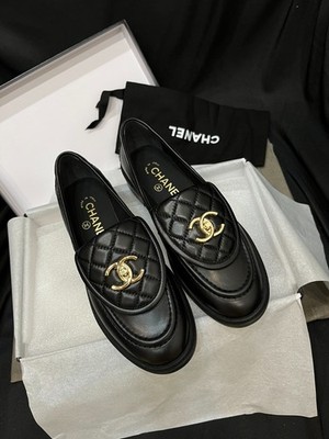 Chanel CC Loafer in Black Leather Size 38 US-8 | eBay