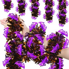 50 FT Halloween Tinsel Garland, Glitter Tinsel Garlands with Black Orange Purple