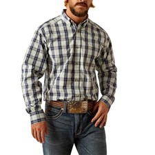 Ariat Pro Men's XL Long Sleeve Classic Fit Curtis Plaid Button Shirt Navy 100546