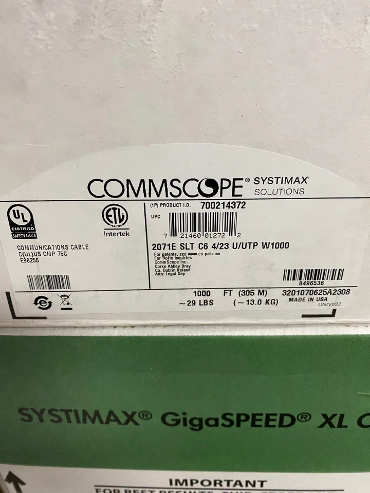 SYSTIMAX 2071E GigaSPEED XL Cat6 Slate Gray Plenum Cable 2071E  1000 ft - Image 2 of 2