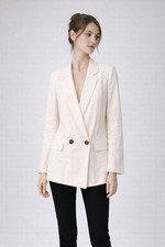 NWOT H M Divided Size XS Cream Double Breasted Blazer Jacket