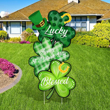 St Patricks Day Decoration Lucky Shamrock Yard Signs Stakes Outdoor Gift