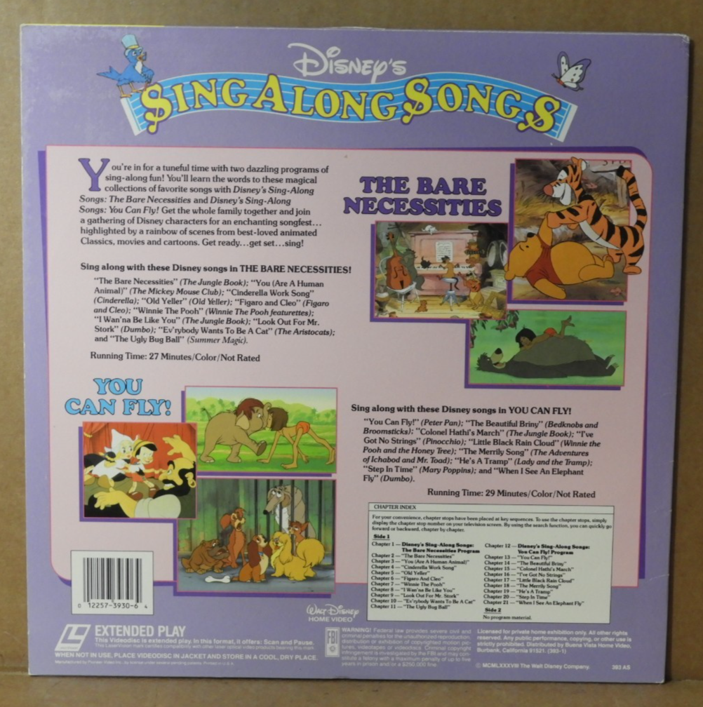 DISNEY'S) SING A LONG SONGS (DOUBLE FEATURE) 1988 LASER DISC (NTSC