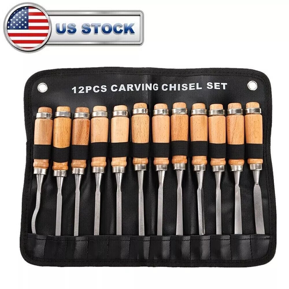 Professional 12Pcs Wood Carving Chisel Set Woodworking Tools Great for Beginners
