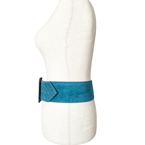 Vtg 80s Yves Saint Laurent Rive Gauche Suede Belt Women 78 cm 29”- 31” Teal Blue - Picture 11 of 22