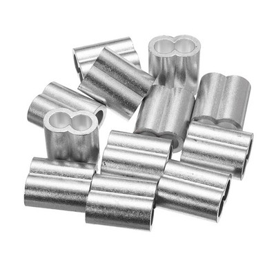 12Pcs 0.39'' (10mm) Aluminum Crimping Loop Sleeve Double Hole Silver