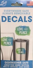 2 Decals Everywhere Safe Removable Lg  Sm Glass Mug Bottle Love  Peace New USA