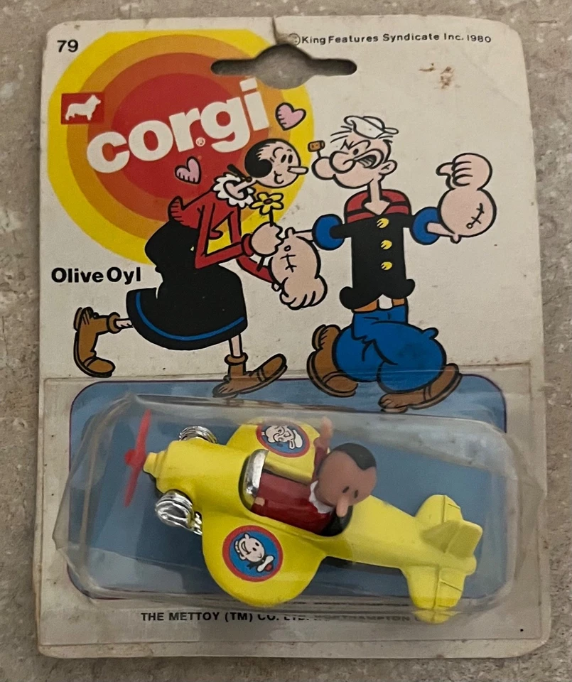 Vintage Corgi #79 Olive Oyl In Yellow Airplane Die-Cast 1980 - Image 2 of 4