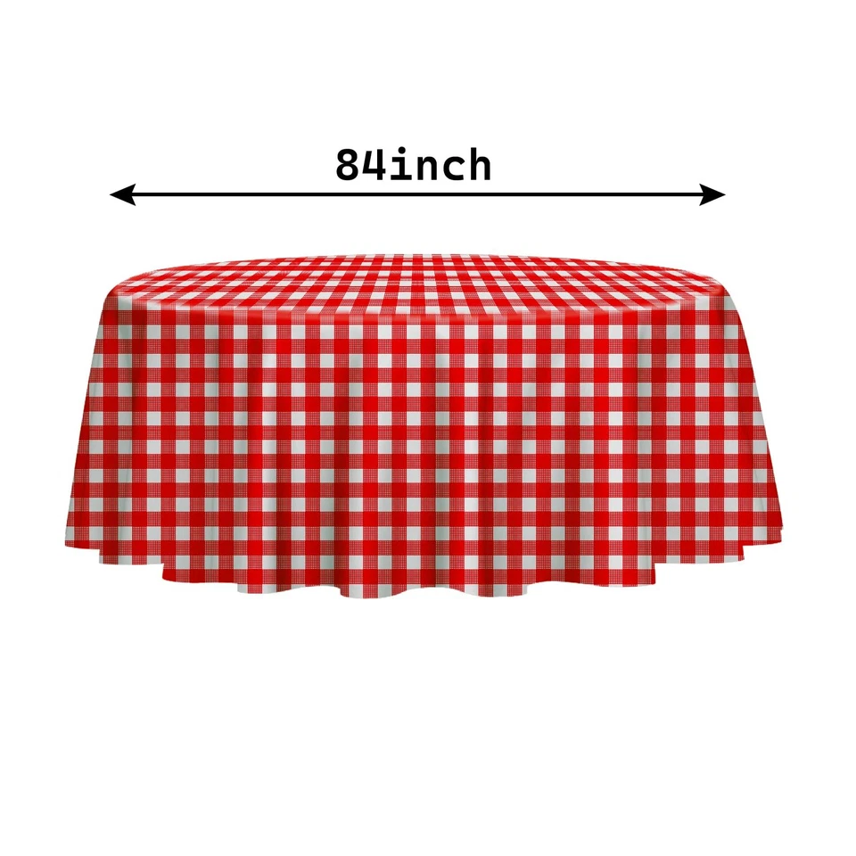 Gingham Pattern Tablecloth, Round 84 Inch, 2 Pack Disposable Plastic Cover, Red - Image 2 of 4