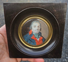 antique 19thc miniature portrait painting Male French Revolution Frame plaque