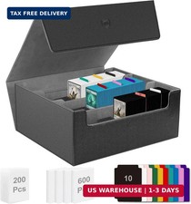 Trading Card Storage Box, Holds 1800 Sleeved Card, PU Magnetic Closure 200 Top