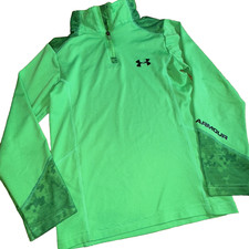 193-Under Armour Quarter Zip Pullover Green Youth 6 Loose Fit